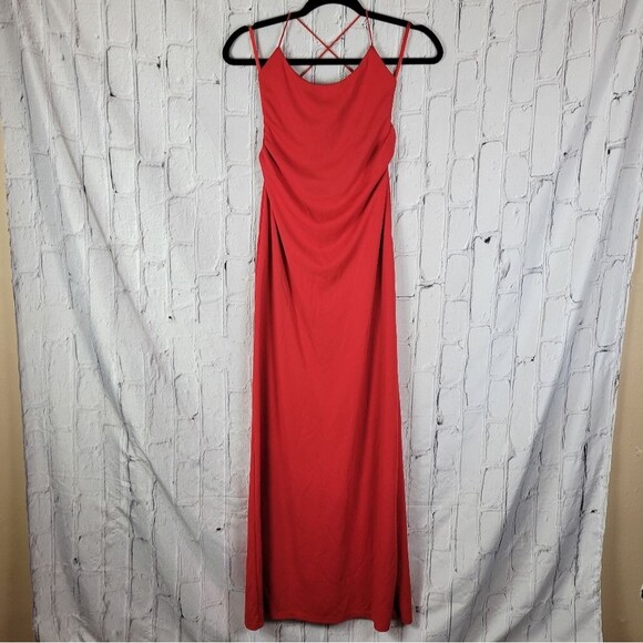 Revolve NBD Arabella solid lava red strappy slit leg back maxi dress - Picture 3 of 12